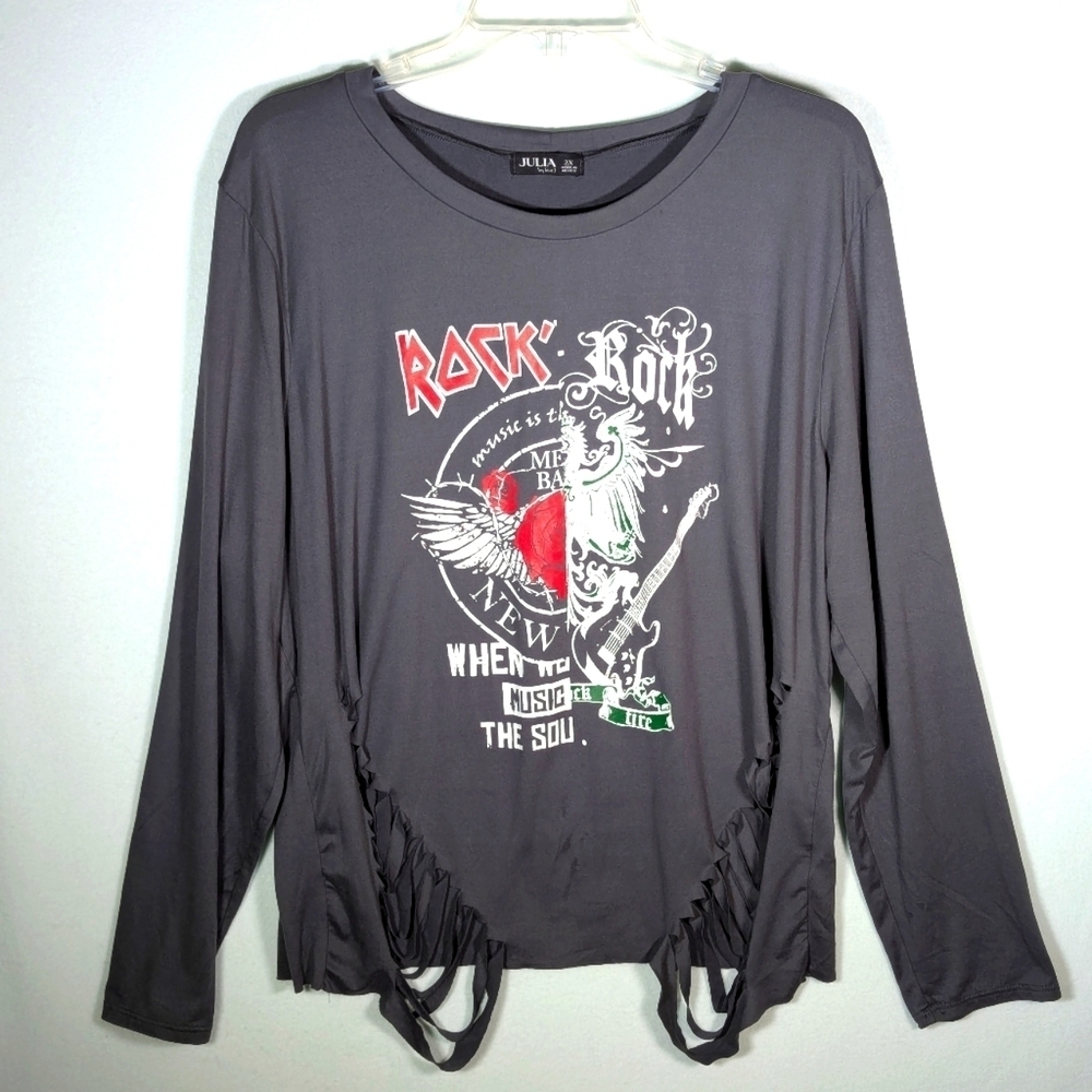 Julia by Love J Long Sleeve Gray Tee 2X